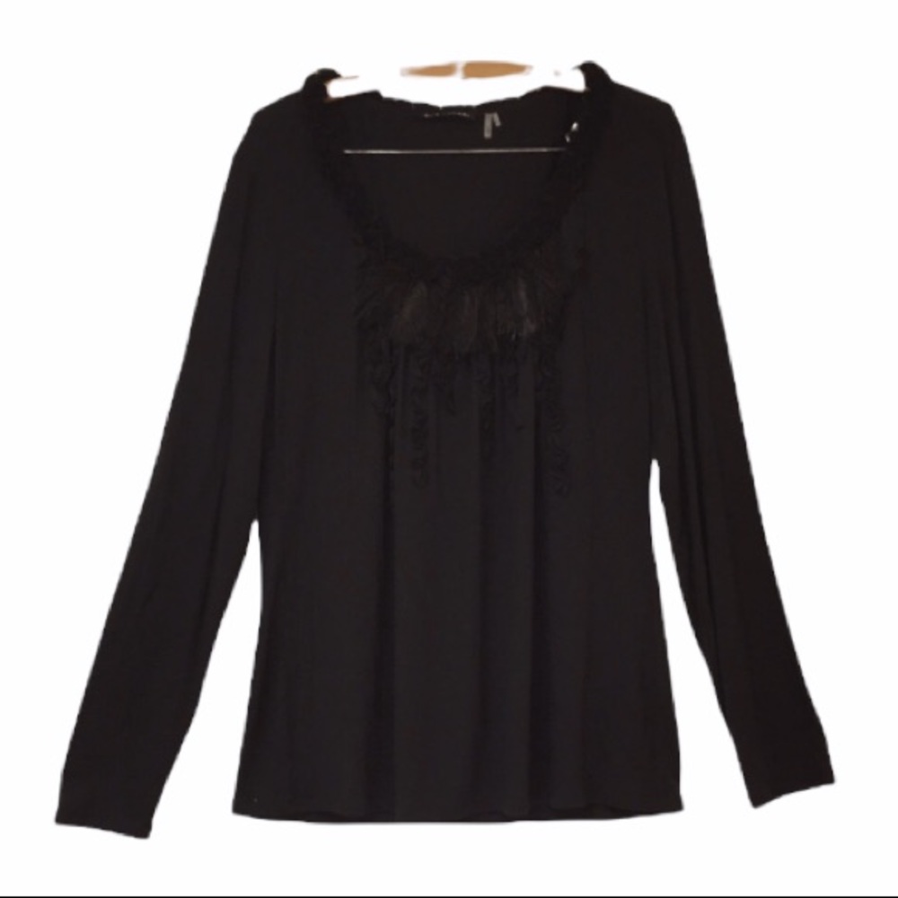 Elite Tahari Feather Ruffle Neck Modal Fabric Top